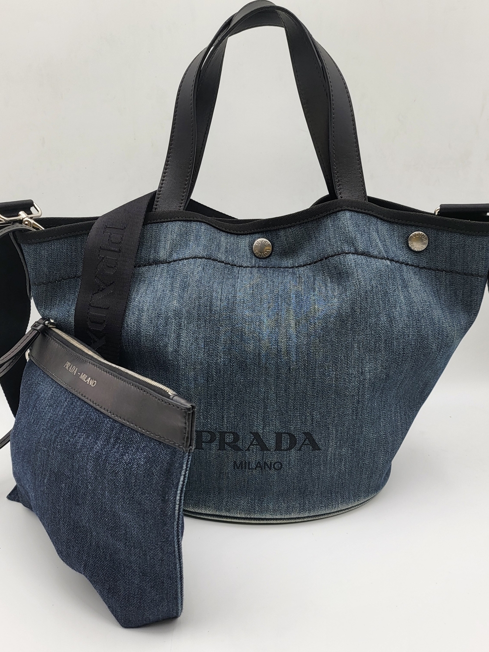 Prada Blue Denim Shopping Tote with Pouch, Authentic w/COA !!!